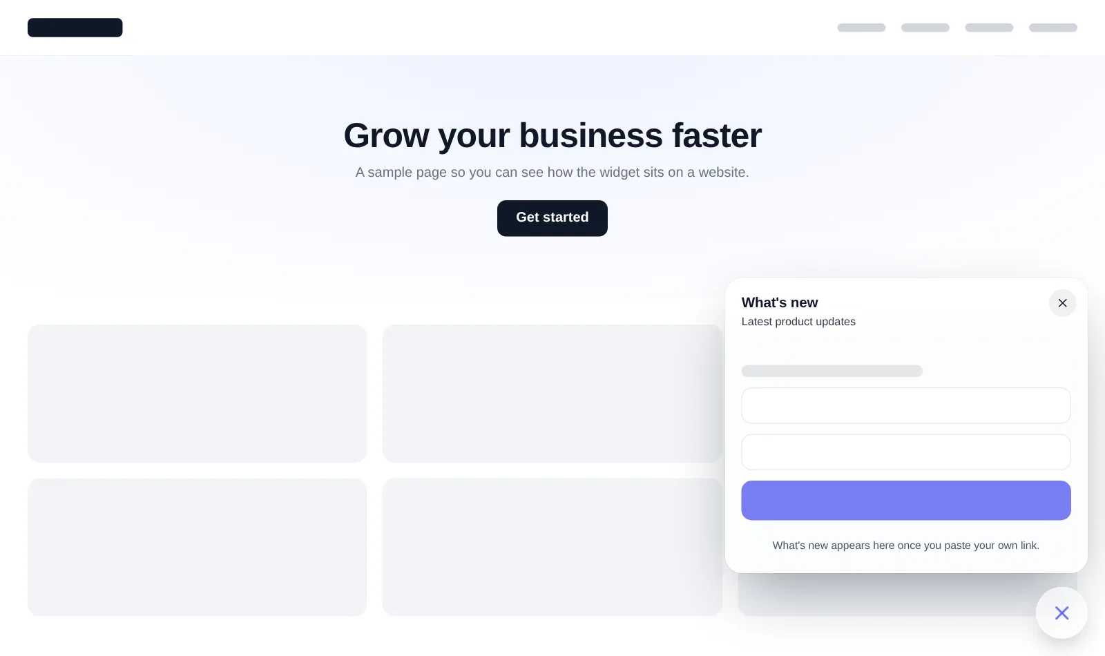 Glass page panel floating widget open on a sample gym website